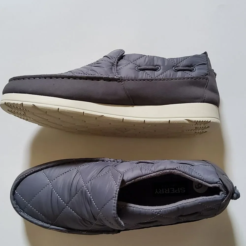 Sperry Moc Sider Quilt Nylon Slip On Shoe Grey Microfleece Cozy